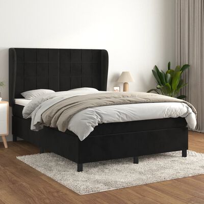 vidaXL Box spring postelja z vzmetnico črna 140x200 cm žamet