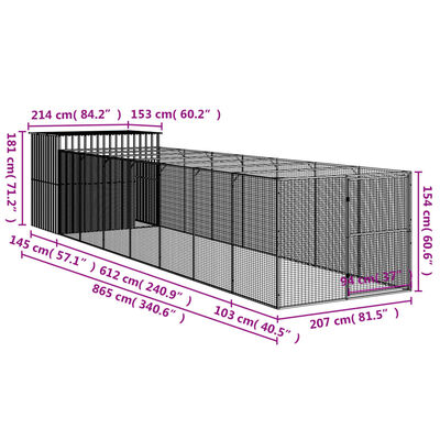 vidaXL Pasja uta z izhodom antracitna 214x865x181 cm pocinkano jeklo