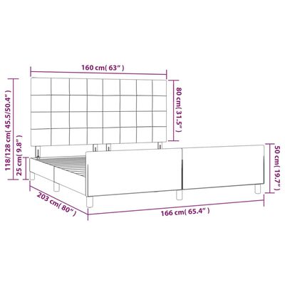 vidaXL Posteljni okvir z vzglavjem črn 160x200 cm blago