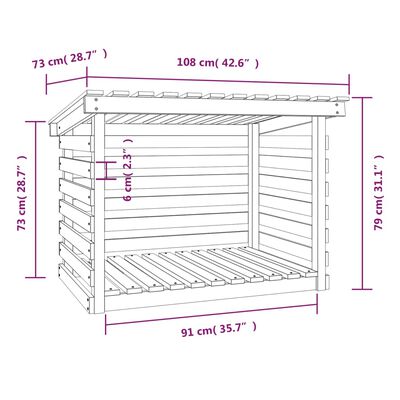 vidaXL Stojalo za drva črno 108x73x79 cm trdna borovina