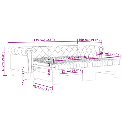 vidaXL Izvlečna dnevna postelja z vzmetnicami črna 90x200 cm um. usnje