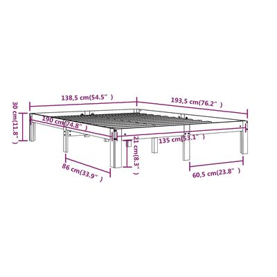 vidaXL Posteljni okvir črn iz trdnega lesa 135x190 cm