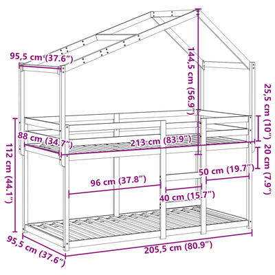 vidaXL Pograd s streho voščeno rjav 90x200 cm trdna borovina