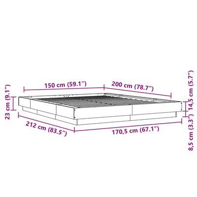 vidaXL Posteljni okvir dimljeni hrast 150x200 cm inženirski les