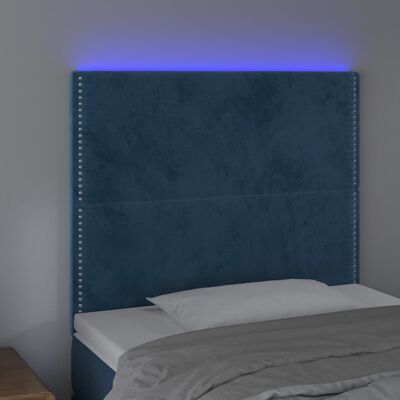 vidaXL LED posteljno vzglavje temno modro 100x5x118/128 cm žamet