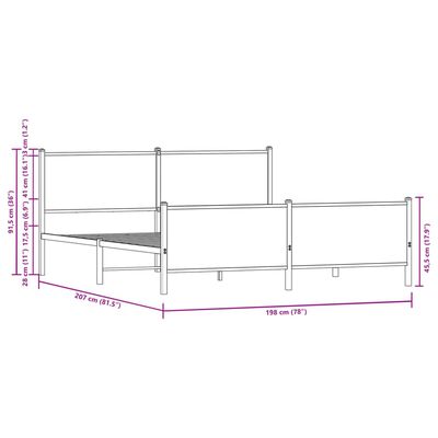 vidaXL Kovinski posteljni okvir brez vzmetnice rjavi hrast 193x203 cm