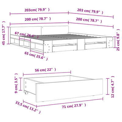 vidaXL Posteljni okvir s predali bel 200x200 cm inženirski les