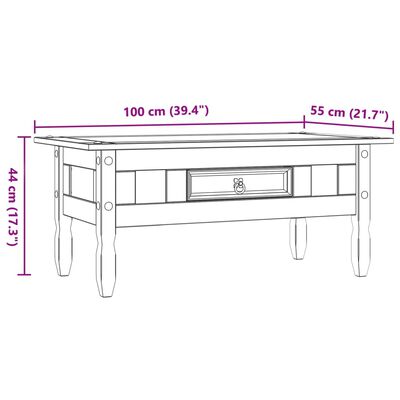 vidaXL Klubska mizica mehiška borovina Corona Range siva 100x55x44 cm