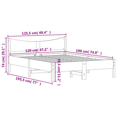 vidaXL Posteljni okvir brez vzmetnice bel 120x190 cm trdna borovina