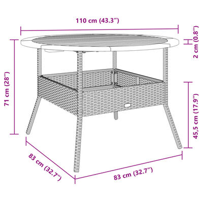 vidaXL Vrtna miza z leseno mizno ploščo bež Ø110x71 cm poli ratan