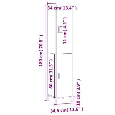 vidaXL Visoka omara siva sonoma 34,5x34x180 cm inženirski les