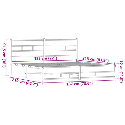 vidaXL Kovinski posteljni okvir brez vzmetnice rjavi hrast 183x213 cm