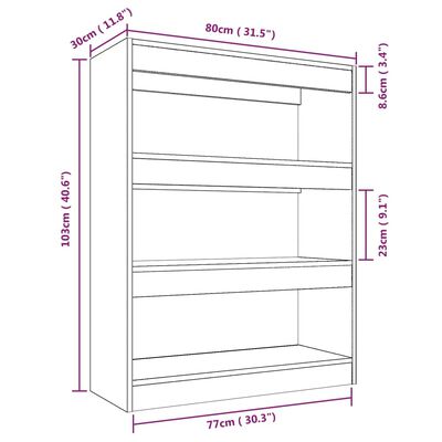 vidaXL Knjižna omara/pregrada siva sonoma hrast 80x30x103 cm