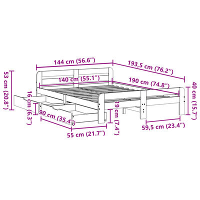 vidaXL Posteljni okvir brez vzmetnice 140x190 cm trdna borovina