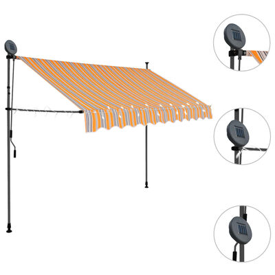 vidaXL Ročno zložljiva tenda z LED lučkami 300 cm rumena in modra