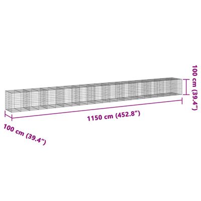 vidaXL Gabionska košara s pokrovom 1150x100x100 cm pocinkano železo