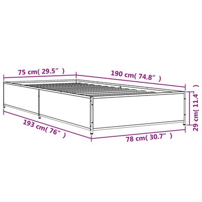 vidaXL Posteljni okvir sonoma hrast 75x190 cm inženirski les in kovina