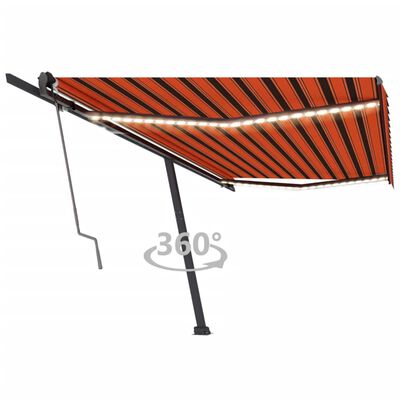 vidaXL Avtomatska tenda LED + senzor 500x300 cm oranžna/rjava