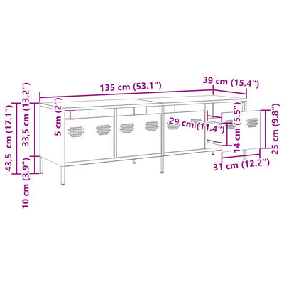 vidaXL TV omarica olivno zelena 135x39x43,5 cm hladno valjano jeklo