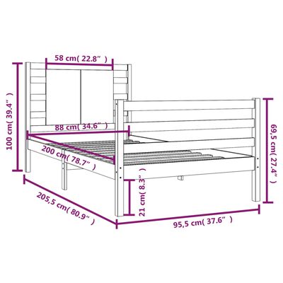 vidaXL Posteljni okvir brez vzmetnice bel 90x200 cm trdna borovina