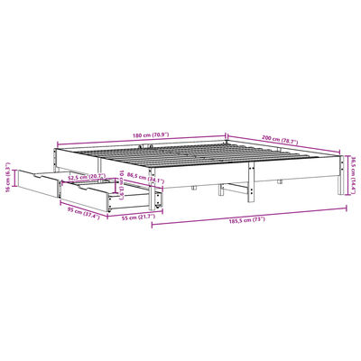 vidaXL Posteljni okvir brez vzmetnice bel 180x200 cm trdna borovina