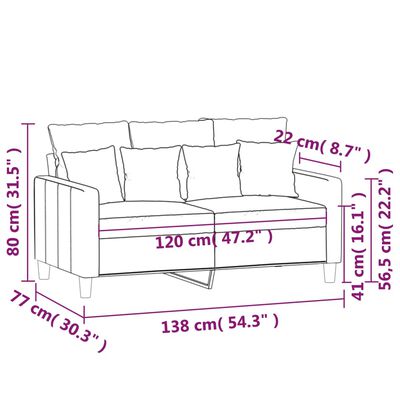 vidaXL Dvosed svetlo siv 120 cm žamet