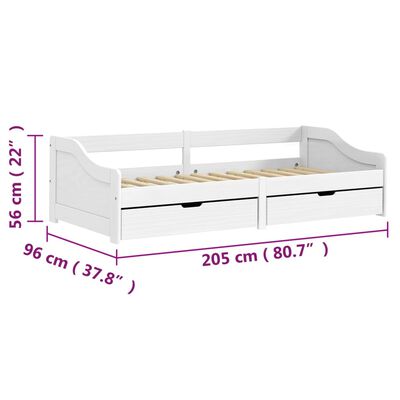 vidaXL Dnevna postelja z 2 predaloma IRUN bela 90x200cm trdna borovina