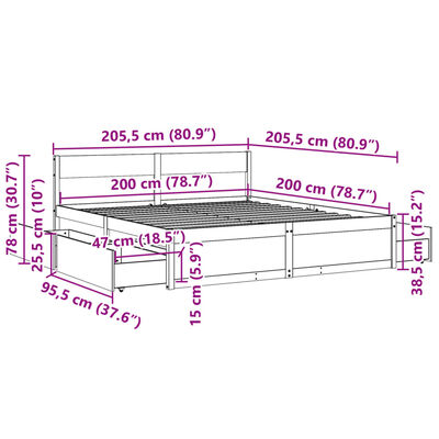 vidaXL Posteljni okvir brez vzmetnice vošč. rjava 200x200 cm borovina