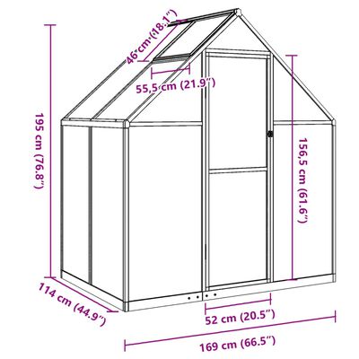 vidaXL Rastlinjak z okvirjem zelen 169x114x195 cm aluminij