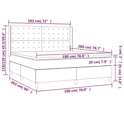 vidaXL Box spring postelja z vzmetnico LED temno siva 180x200 cm blago