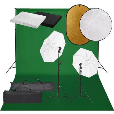 vidaXL Komplet za foto studio z lučmi, ozadjem in odbojnikom