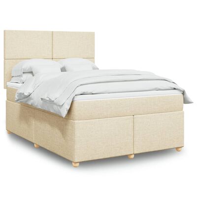 vidaXL Box spring postelja z vzmetnico krem 160x200 cm blago