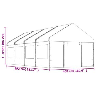 vidaXL Paviljon s streho bel 8,92x4,08x3,22 m polietilen