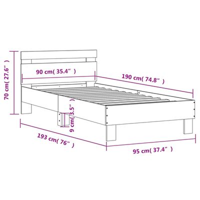 vidaXL Posteljni okvir z vzglavjem in LED betonsko siv 90x190 cm