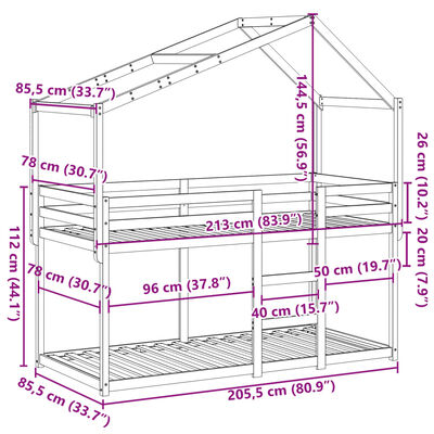 vidaXL Pograd s streho voščeno rjav 80x200 cm trdna borovina