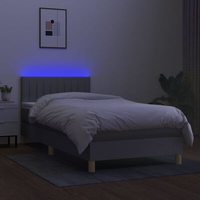 vidaXL Box spring postelja z vzmetnico LED sv. siva 100x200 cm blago