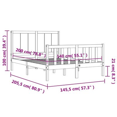 vidaXL Posteljni okvir brez vzmetnice bel 140x200 cm trdna borovina