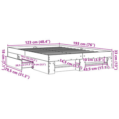 vidaXL Posteljni okvir brez vzmetnice hrast 120x190 cm inženirski les