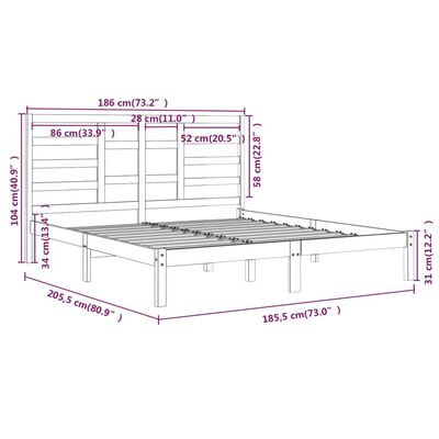 vidaXL Posteljni okvir iz trdne borovine 180x200 cm