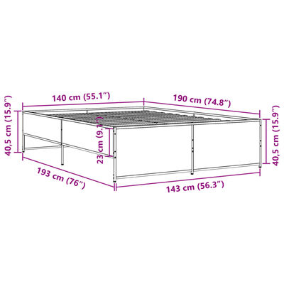 vidaXL Posteljni okvir dimljeni hrast 140x190 cm inž. les in kovina