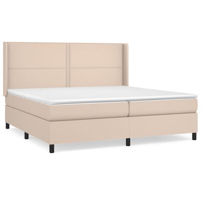 vidaXL Box spring postelja z vzmetnico kapučino 200x200 cm um. usnje