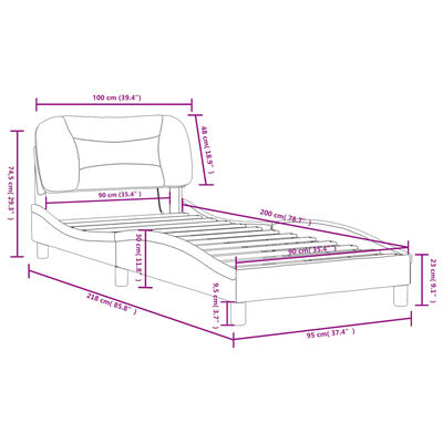 vidaXL Posteljni okvir z LED lučkami črn 90x200 cm umetno usnje