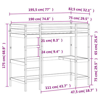 vidaXL Posteljni okvir z mizo 75x190 cm trdna borovina