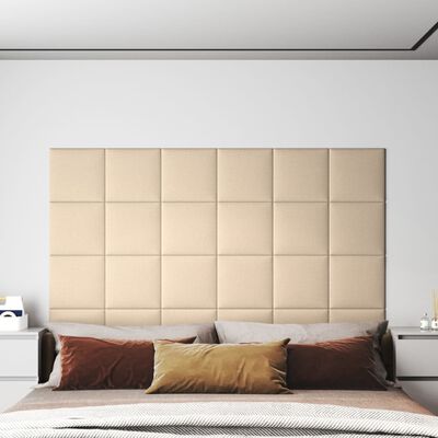 vidaXL Stenski paneli 12 kosov krem 30x30 cm blago 1,08 m²