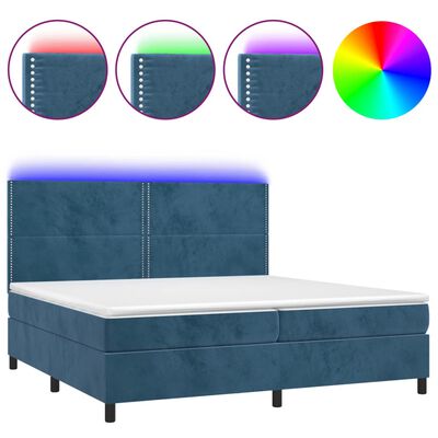 vidaXL Box spring postelja z vzmetnico LED temno modra 200x200cm žamet