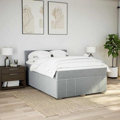 vidaXL Box spring postelja z vzmetnico svetlo siva 140x200 cm blago