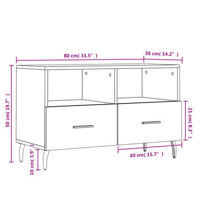 vidaXL TV omarica visok sijaj bela 80x36x50 cm inženirski les