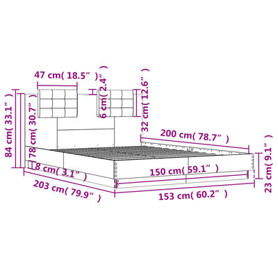 vidaXL Posteljni okvir z vzglavjem in LED bel 150x200 cm