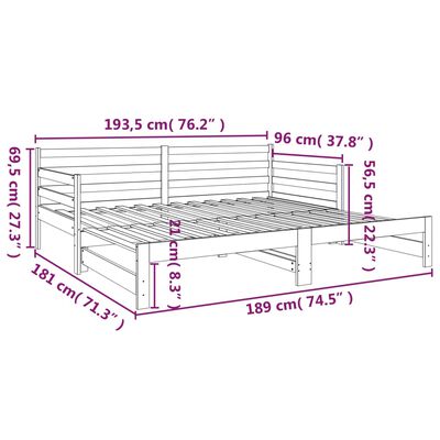 vidaXL Izvlečna dnevna postelja siva 2x(90x190) cm trdna borovina