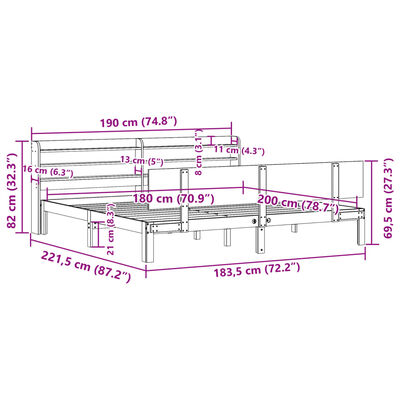 vidaXL Posteljni okvir z vzglavjem brez vzmetnice bel 180x200 cm